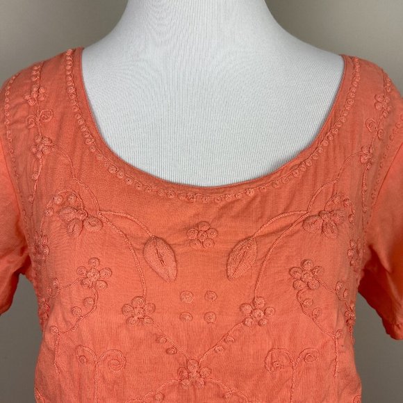 Fads Dress Medium Orange Crinkle‎ Embroidered Short Sleeve A-Line Mini Summer - Picture 3 of 10